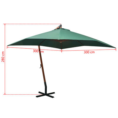 vidaXL Parasol suspendu avec poteau en bois 300x300 cm vert