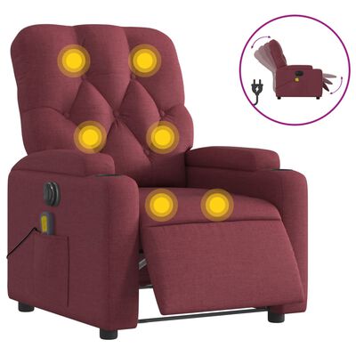 vidaXL Fauteuil de massage inclinable électrique Rouge bordeaux Tissu