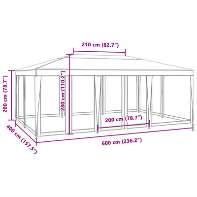 vidaXL Tente de fête avec 10parois latérales en maille blanc 6x4m PEHD