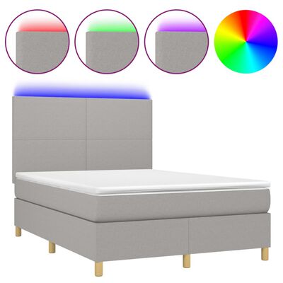 vidaXL Sommier à lattes de lit et matelas et LED Gris clair 140x190 cm