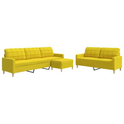 vidaXL Ensemble de canapés 3 pcs avec repose-pied jaune clair tissu