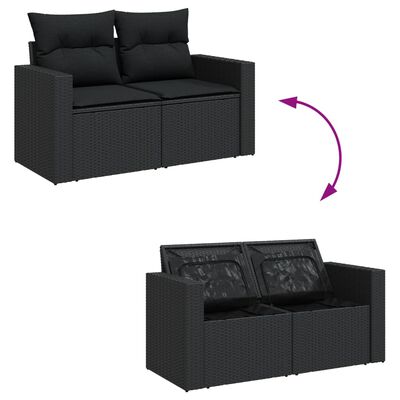 vidaXL Salon de jardin 7 pcs avec coussins noir résine tressée