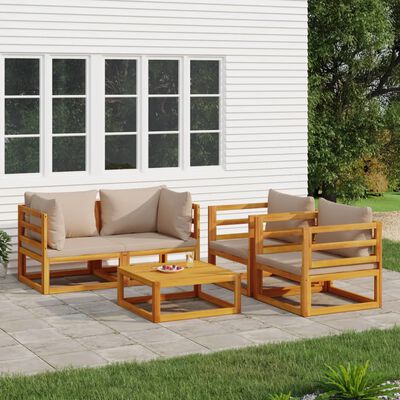 vidaXL Salon de jardin 5 pcs avec coussins taupe bois massif