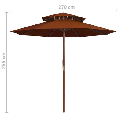 vidaXL Parasol à deux étages avec mât en bois terre cuite 270 cm