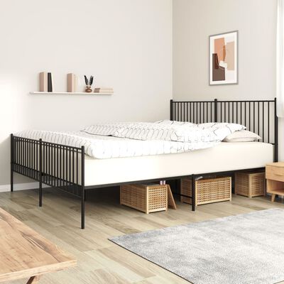 vidaXL Cadre de lit métal sans matelas avec pied de lit noir 200x200cm