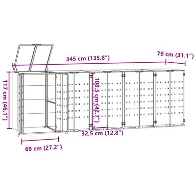 vidaXL Rangement à roulettes pour poubelles pour 5 bacs noir acier