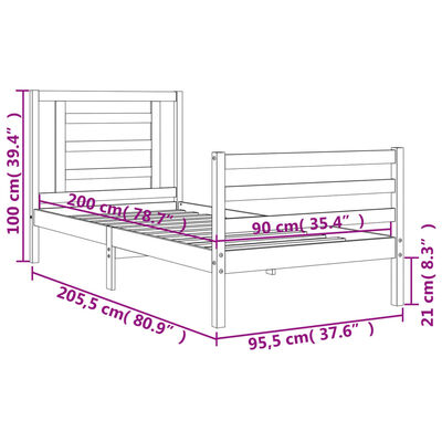 vidaXL Cadre de lit sans matelas blanc 90x200 cm bois massif