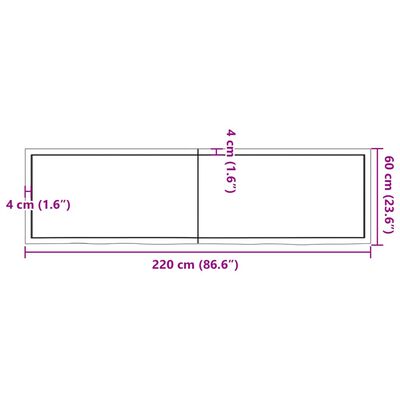 vidaXL Comptoir de salle de bain marron 220x60x(2-4) cm bois traité