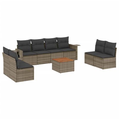 vidaXL Salon de jardin 9 pcs avec coussins gris résine tressée