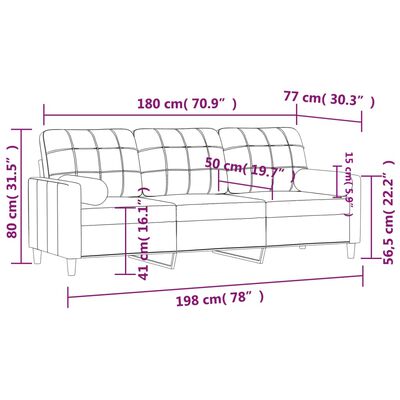 vidaXL Canapé 3 places avec oreillers décoratifs bordeaux 180 cm tissu