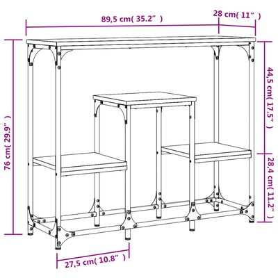 vidaXL Table console chêne sonoma 89,5x28x76 cm bois d'ingénierie