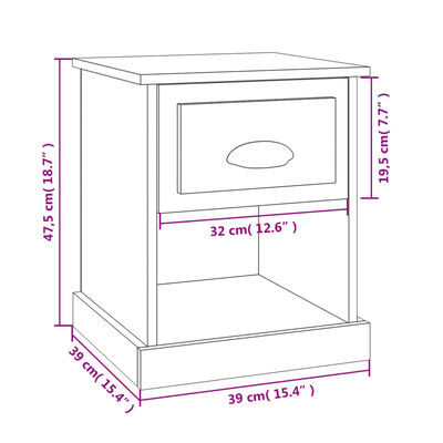 vidaXL Table de chevet blanc 39x39x47,5 cm bois d’ingénierie