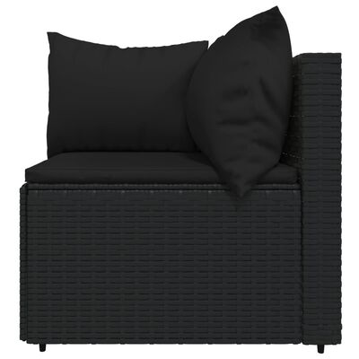 vidaXL Salon de jardin 3 pcs avec coussins Noir Résine tressée