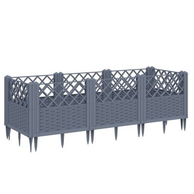 vidaXL Jardinière avec piquets gris 123,5x43,5x43,5 cm PP