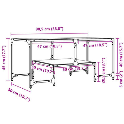 vidaXL Table basse avec dessus en verre transparent 98,5x50x45cm acier