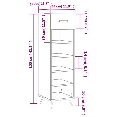 vidaXL Armoire à chaussure Blanc brillant 30x35x105 cm Bois ingénierie