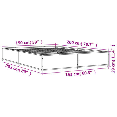 vidaXL Cadre de lit chêne fumé 150x200 cm bois d'ingénierie et métal