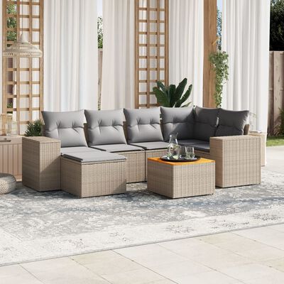 vidaXL Salon de jardin avec coussins 7 pcs beige résine tressée