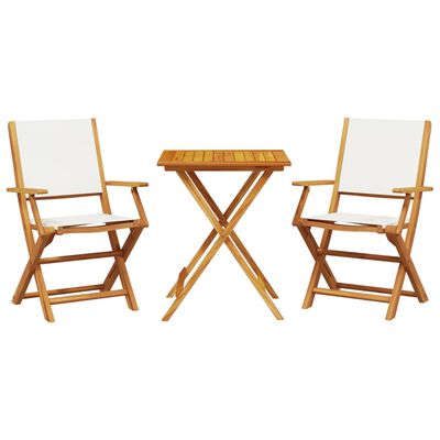 vidaXL Ensemble de bistro 3 pcs blanc crème tissu et bois massif