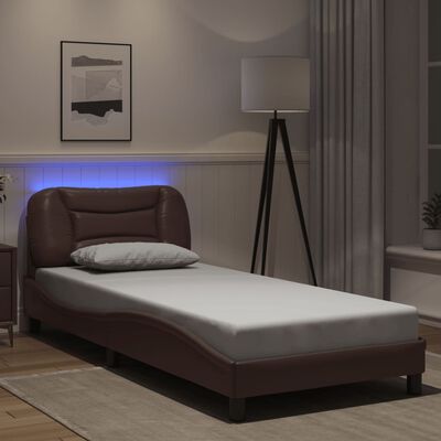 vidaXL Cadre de lit avec lumières LED marron 90x200 cm similicuir