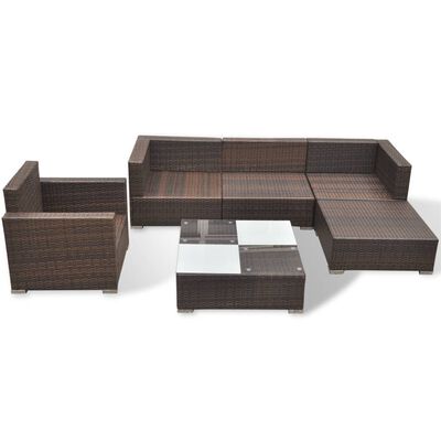 vidaXL Salon de jardin 6 pcs avec coussins Résine tressée Marron