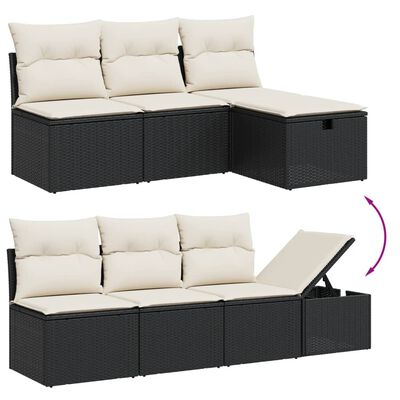 vidaXL Salon de jardin 7 pcs avec coussins noir résine tressée