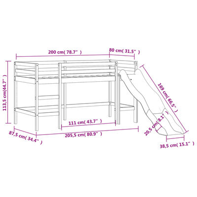 vidaXL Lit mezzanine d'enfants sans matelas avec toboggan 80x200 cm