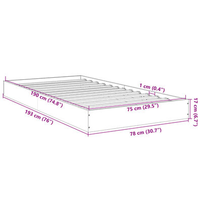 vidaXL Cadre de lit sans matelas chêne fumé 75x190cm bois d'ingénierie