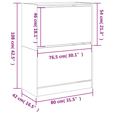 vidaXL Armoire à chaussures 2 tiroirs rabattables blanc 80x42x108 cm