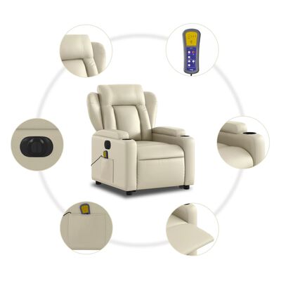 vidaXL Fauteuil inclinable de massage électrique crème similicuir