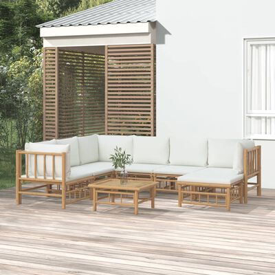 vidaXL Salon de jardin 8 pcs avec coussins blanc crème bambou