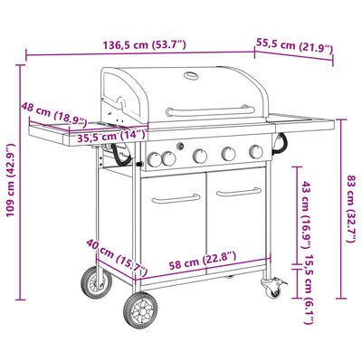 vidaXL Barbecue gril à gaz avec 5 brûleurs noir acier enduit de poudre