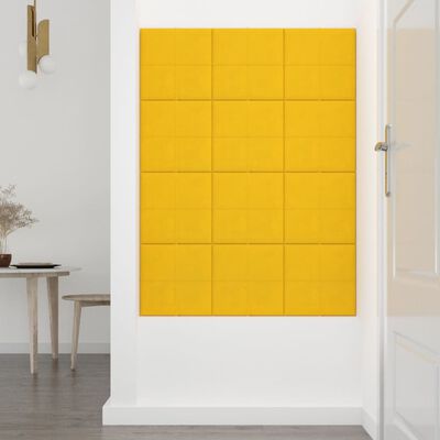 vidaXL Panneaux muraux 12 pcs Jaune 30x30 cm Velours 1,08 m²