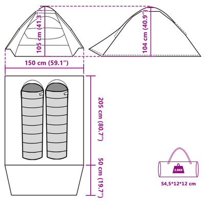 vidaXL Tente de camping à dôme 2 personne vert imperméable