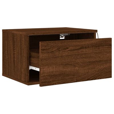 vidaXL Table de chevet murale avec lumières LED chêne marron