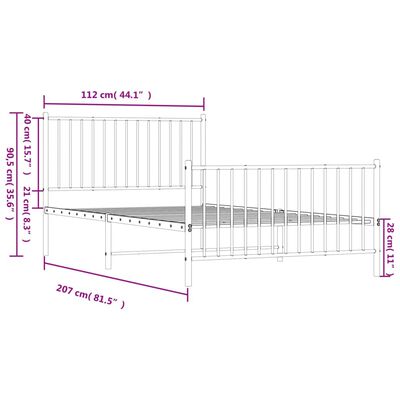 vidaXL Cadre de lit métal avec tête de lit/pied de lit blanc 107x203cm