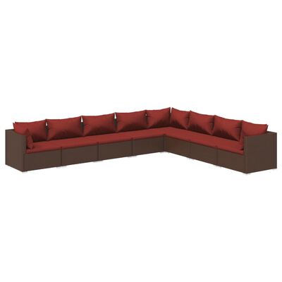 vidaXL Salon de jardin 8 pcs avec coussins résine tressée marron