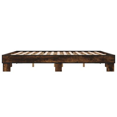 vidaXL Cadre de lit chêne fumé 200x200 cm bois d'ingénierie et métal