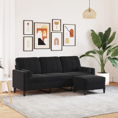 vidaXL Canapé à 3 places avec repose-pieds Noir 180 cm Velours