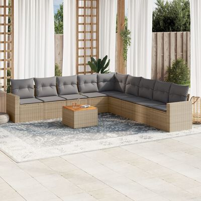 vidaXL Salon de jardin avec coussins 10 pcs beige résine tressée