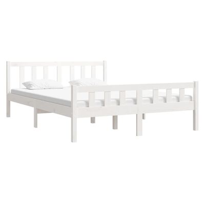 vidaXL Cadre de lit Blanc Bois massif 135x190 cm Double