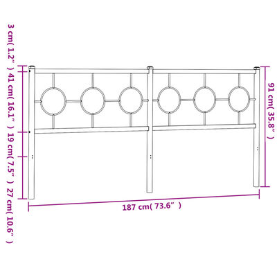 vidaXL Tête de lit métal noir 180 cm