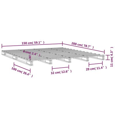 vidaXL Lit de palette gris 150x200 cm bois de pin massif très grand