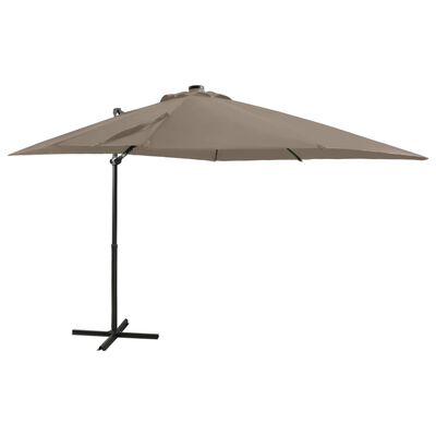 vidaXL Parasol de jardin en porte-à-faux et mât et lumières LED taupe