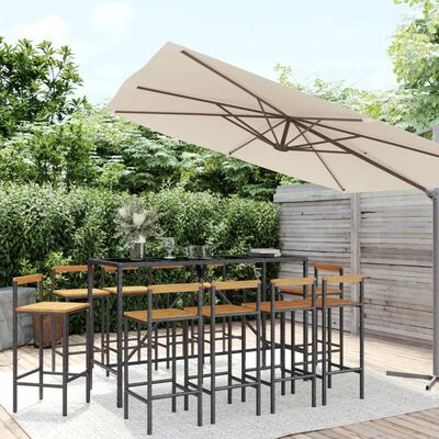 vidaXL Ensemble de bar jardin 11pcs noir poly rotin/bois massif acacia