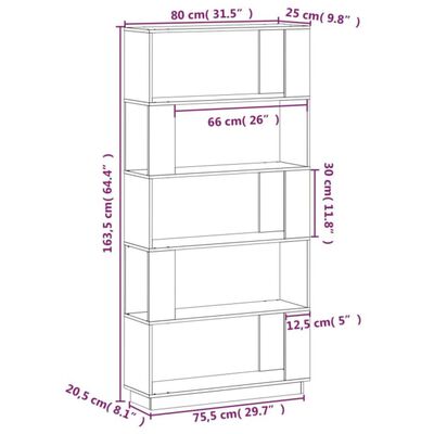 vidaXL Bibliothèque/Séparateur de pièce Gris 80x25x163,5 cm Pin massif