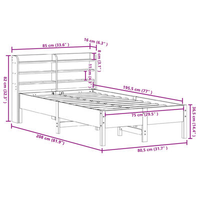 vidaXL Cadre de lit sans matelas blanc 75x190 cm bois de pin massif