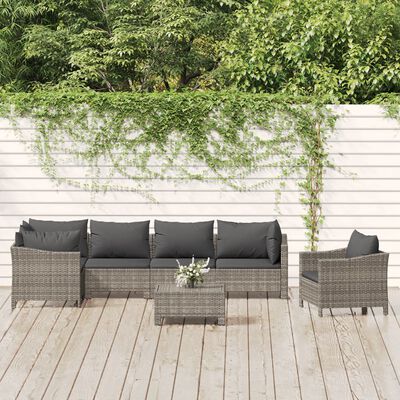 vidaXL Salon de jardin 7 pcs avec coussins Gris Résine tressée