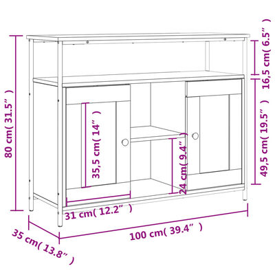 vidaXL Buffet chêne fumé 100x35x80 cm bois d'ingénierie