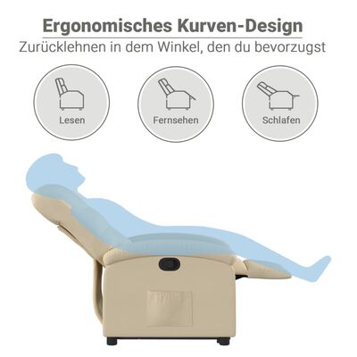 vidaXL Fauteuil inclinable Crème Tissu